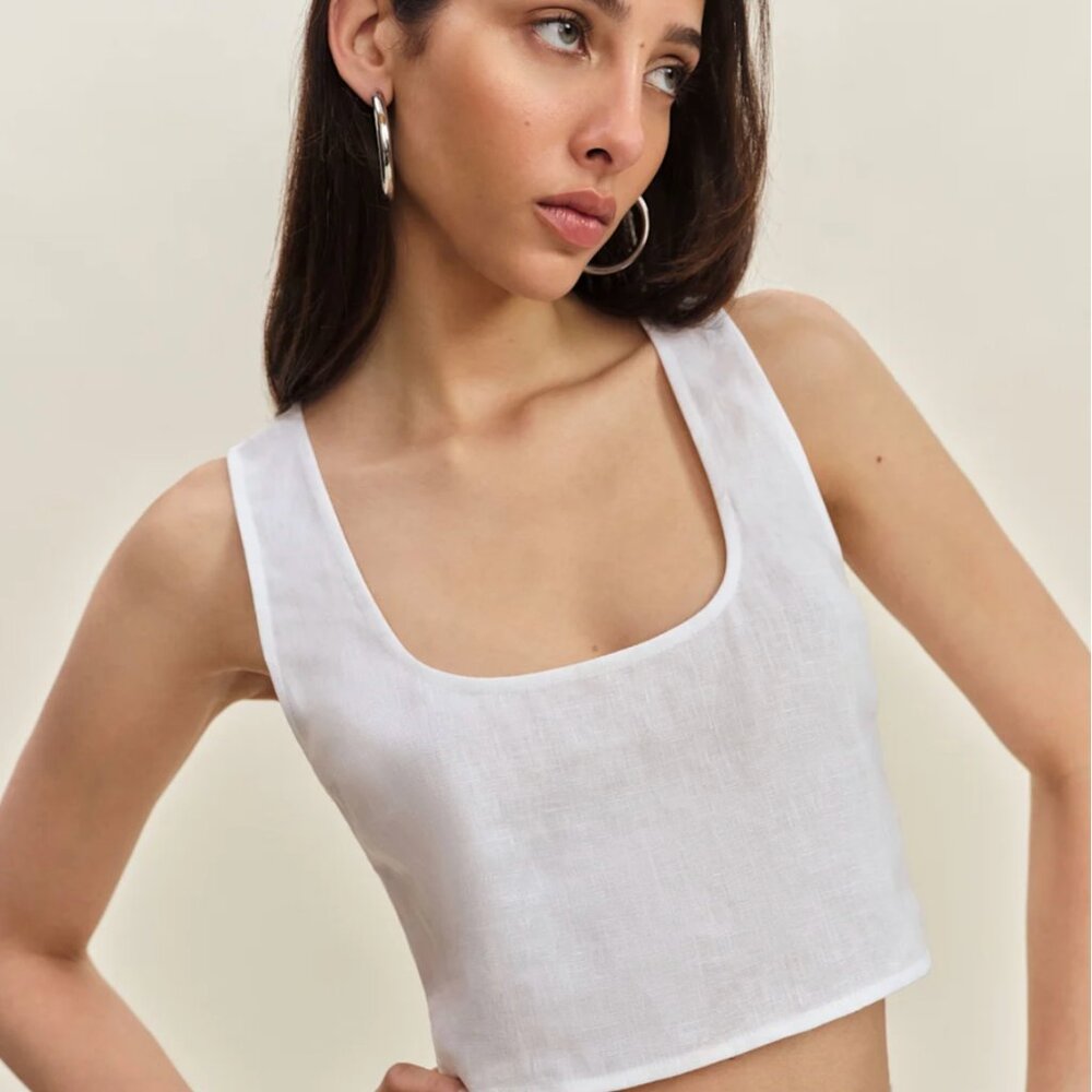 Reformation Kylie Linen Top Ivory - Size S